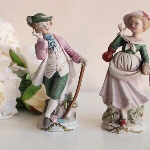 Vintage Porcelain Figurines, Capodimonte, Korean, Bisque Porcelain Man and Wom